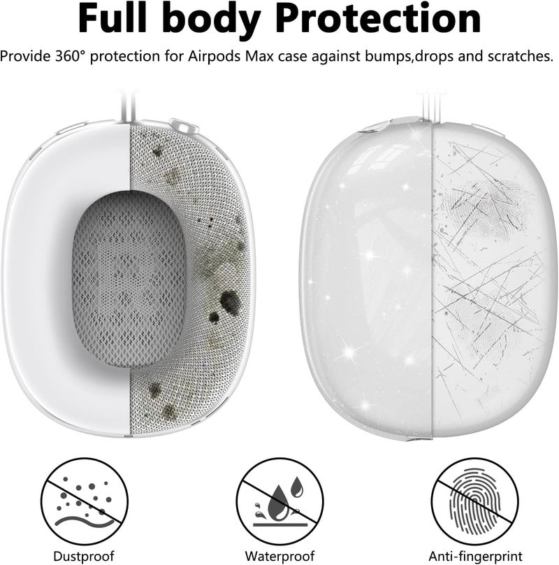 MINDRESY [4 in 1] Silicone Case Cover for AirPods Max,Clear Soft TPU Ear Cups Cover/Ear Pad Case/Headband Cover for AirPods Max(2024/2020),Transparent Accessories for Apple AirPod Max (USB-C),Glitter White - Image 3
